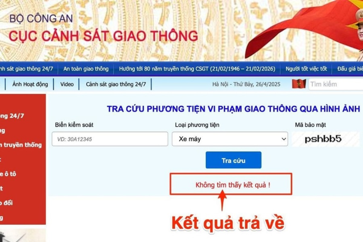 Hướng dẫn tra cứu phạt nguội trên website Cục Cảnh sát giao thông